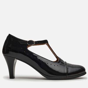 Ladies' Oxford Pumps in Black Patent Leather and Suede, EU 39